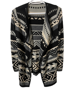 Smartwool Black, Grey & Cream Geometric Open-Front Cardigan Size Small